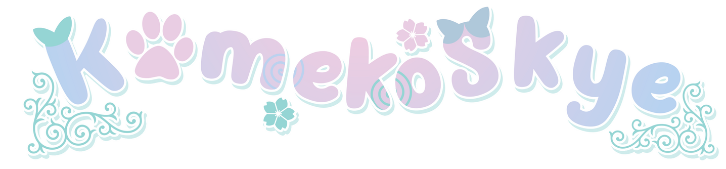 KamekoSkye's logo which says KamekoSkye. It also has cat ears on the "S" and the a is a pawprint